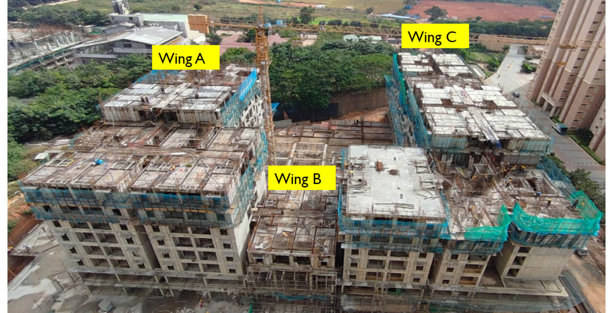  Overall View
1.Wing A&C – 6th ,7th & 8th floor slab shuttering  WIP  
2. Wing – B –   3rd ,5th and 6th floor slab shuttering WIP - Status Images 0