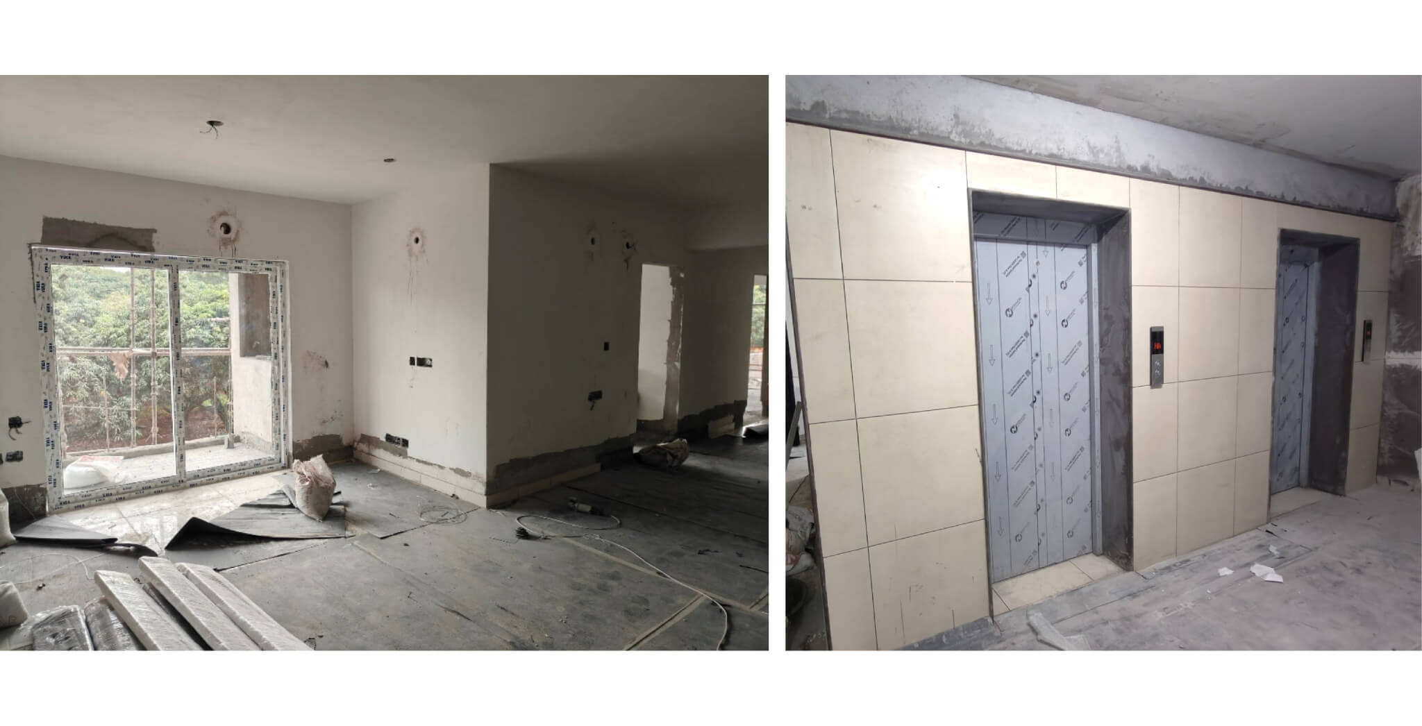 Nov 2025 - Brigade Orchards Fairmont Tower 1 and 2 Floor tiling work in progress 
Plastering work in progress Fixing of Doors and windows is underway Lift installation work in progress