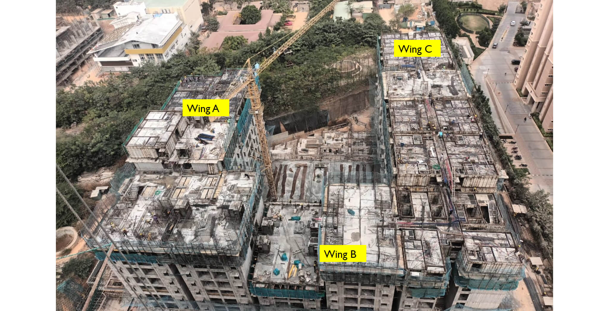  Overall View Wing A - 9th floor slab shuttering in progress, Wing B - 6th, 7th and 8th floor slab shuttering in progress and Wing C - 8th and 9th floor slab shuttering in progress - Status Images 6