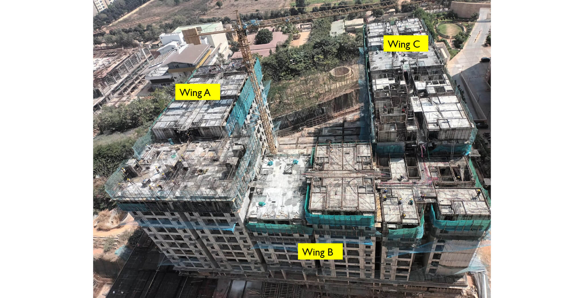  OVERALL VIEW – Wing A – 11th floor slab shuttering  WIP, Wing B – 8th ,9th ,10th and 11th floor slab shuttering WIP and Wing C – 10th and 11th floor slab shuttering WIP - Status Images 10