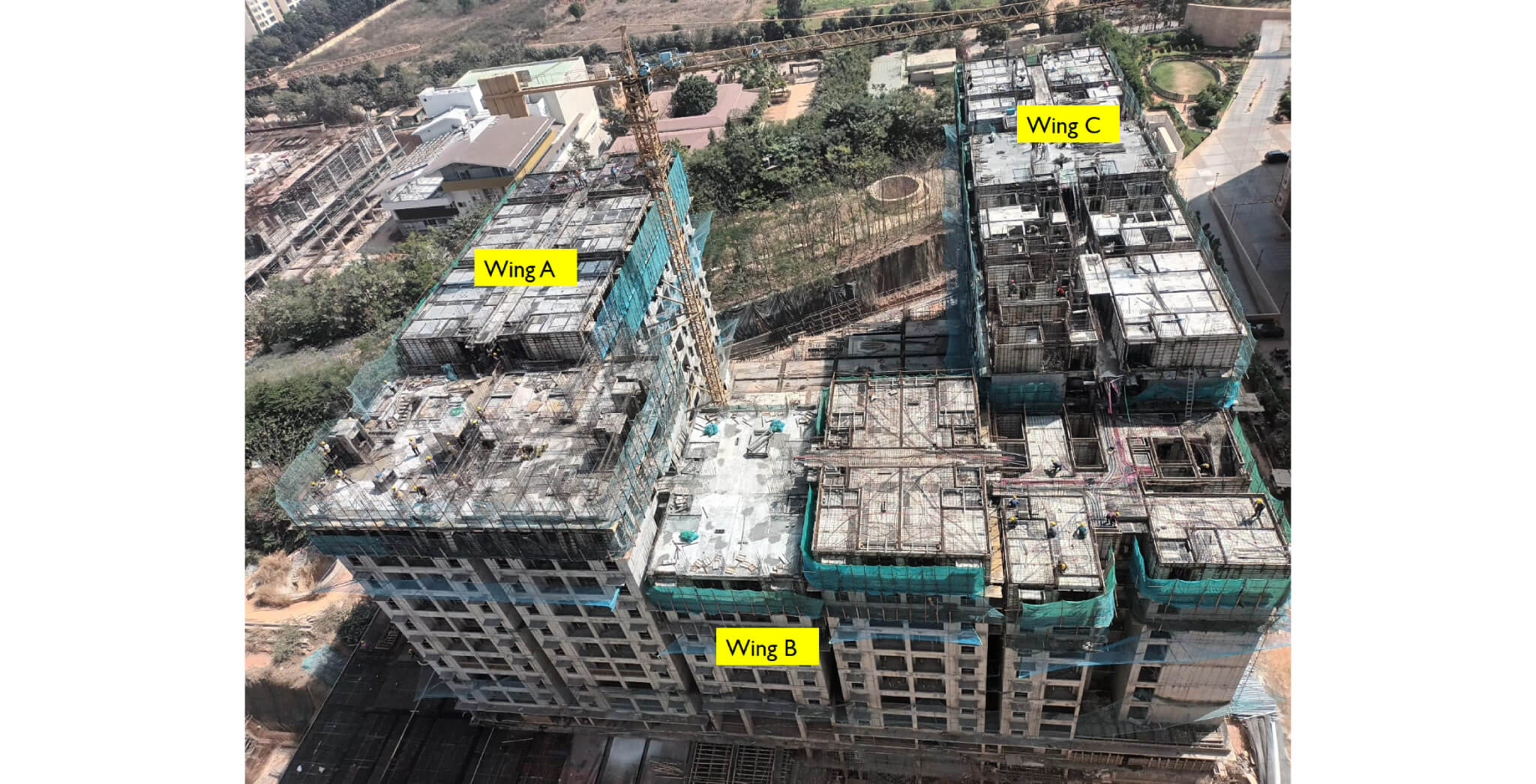  Overall View - Wing A - 13th floor  slab shuttering WIP, Wing B - 10th and 11th floor slab shuttering WIP and Wing C - 11th and 12th floor slab shuttering WIP - Status Images 0