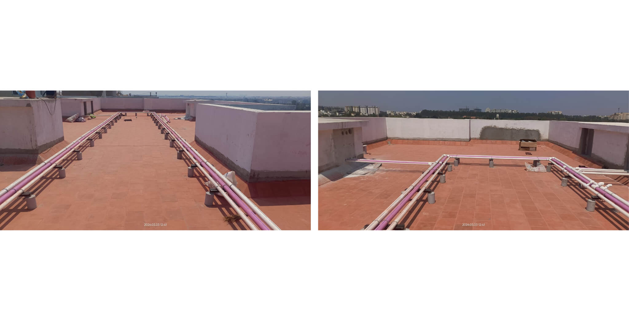 Feb 2026 - Brigade Orchards Fairmont Tower A and B: Above terrace activities - Tile grouting completed and Terrace piping work in progress