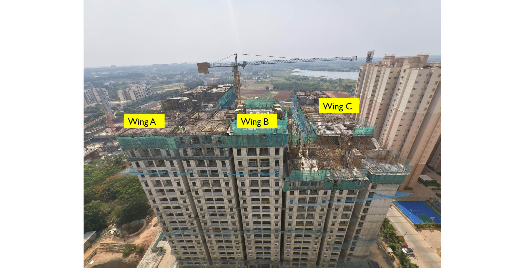  OVERALL VIEW – Wing A – 19th floor slab shuttering in progress, Wing B – 15th &16th floor slab shuttering in progress and Wing C – 16th floor slab shuttering in progress - Status Images 6
